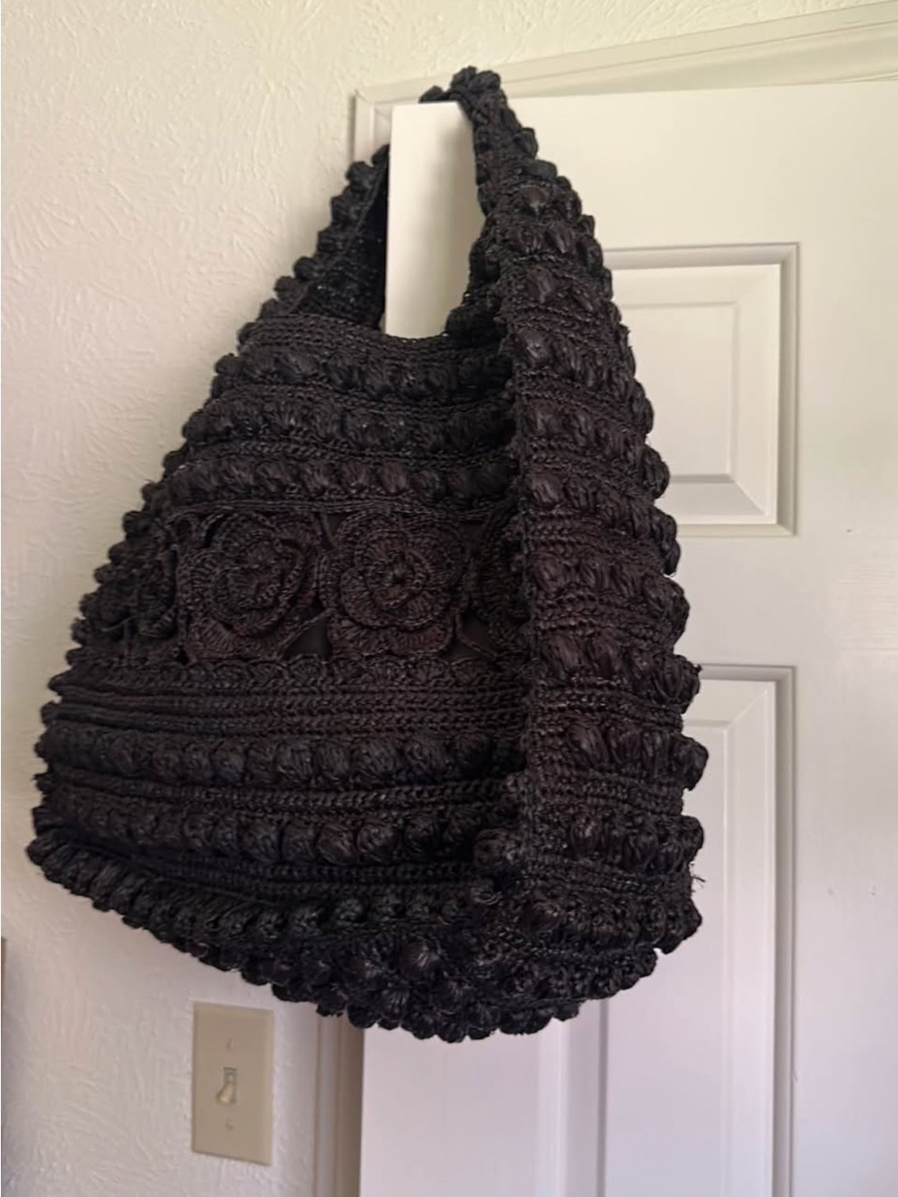 BTB Los Angeles Large Black Raffia shoulder Bag.